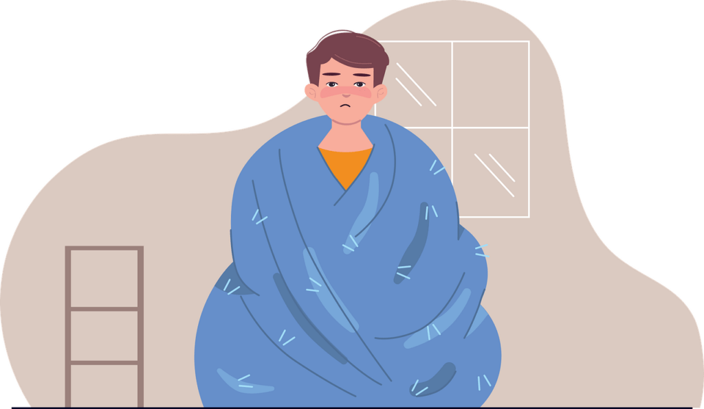 cold, blanket, virus, sick, fever, flu, influenza, health, unhealthy, cartoon, clip art, cutout, sick, fever, fever, fever, fever, fever